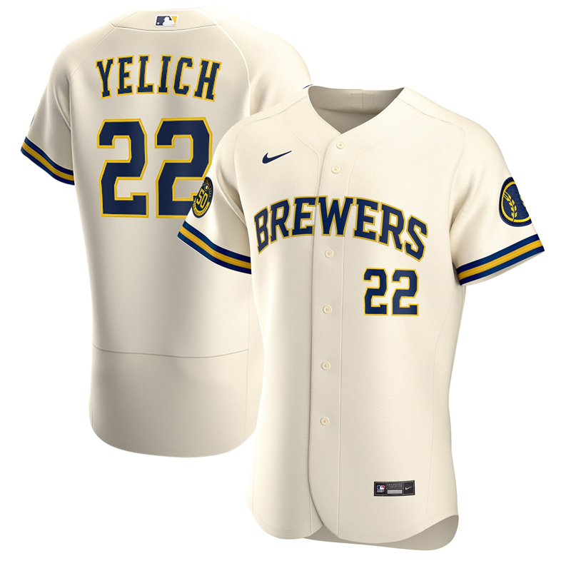 2020 MLB Men Milwaukee Brewers Christian Yelich Nike Cream Home 2020 Authentic Player Jersey 1